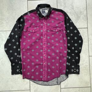 Vintage 80s Wrangler Men’s Size 15.5-34 Western Cowboy Aztec Pink Black